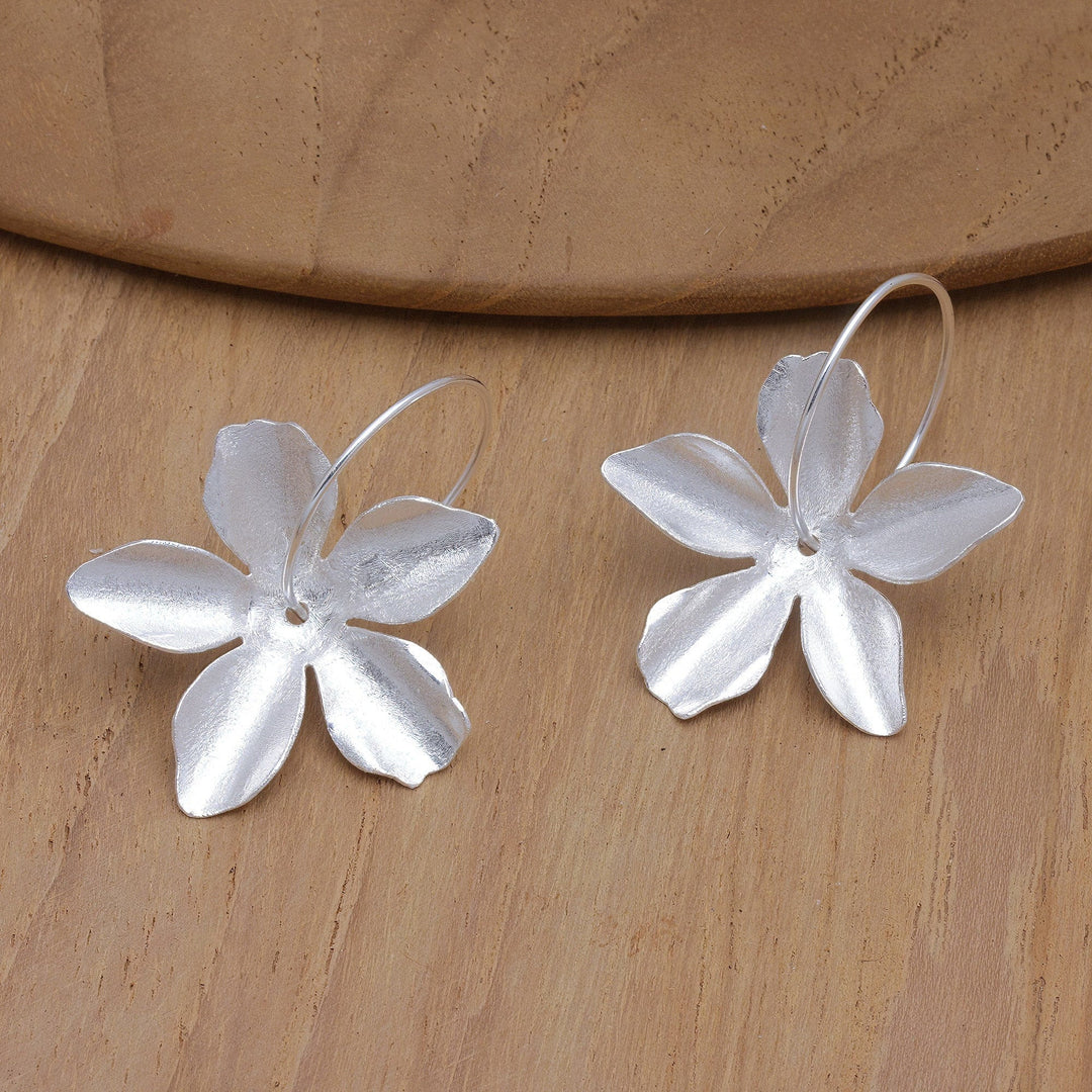 Sterling Silver Dangle Earrings with Floral Design - Star Blooming