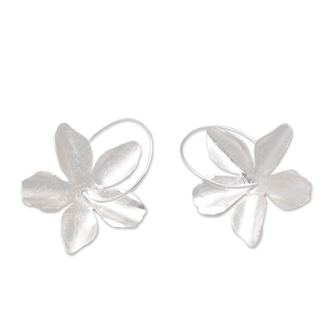 Sterling Silver Dangle Earrings with Floral Design - Star Blooming