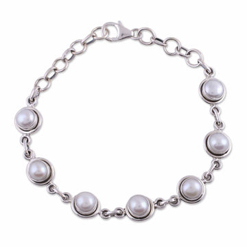 Hand Made Bridal Sterling Silver Link Pearl Bracelet - White Cloud