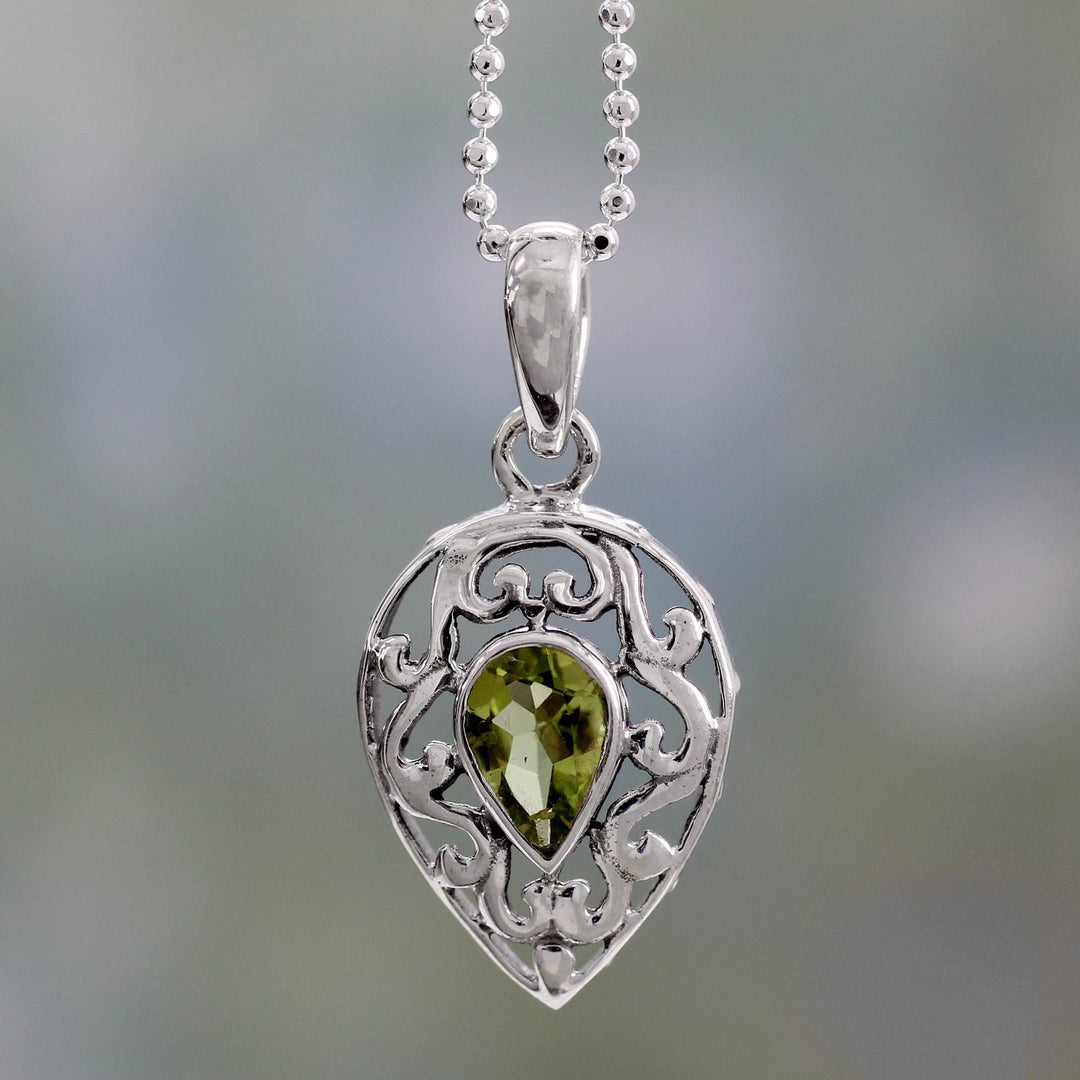 Sterling Silver with Peridot Necklace Birthstone Jewelry - Lime Lace