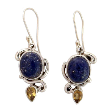 Indian Earrings with Lapis Citrine and Sterling Silver - Royal Charm