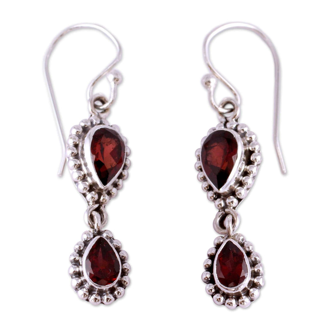 Sterling Silver Garnet Earrings - 'Halo of Beauty'