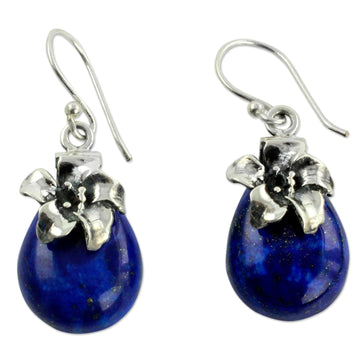 Lapis Lazuli Earrings Sterling Silver Floral Jewelry - Lovely Lily