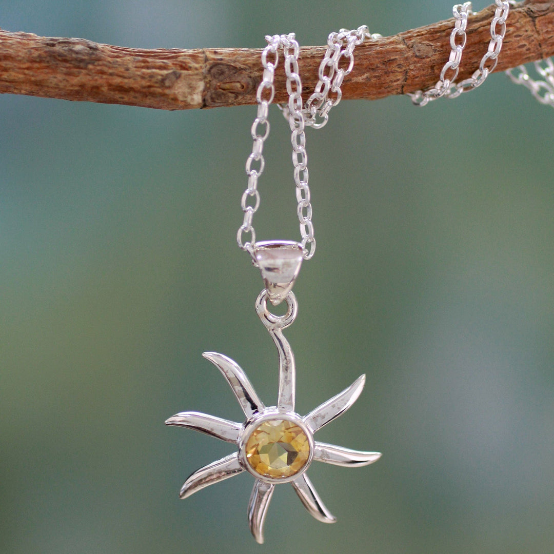 Citrine and Sterling Silver Necklace - Golden Sun
