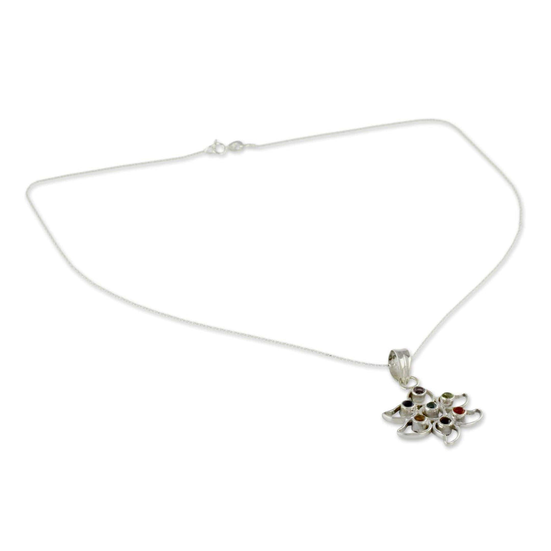 Sterling Silver Necklace Multi Gemstone Chakra Jewelry - Rainbow Dew