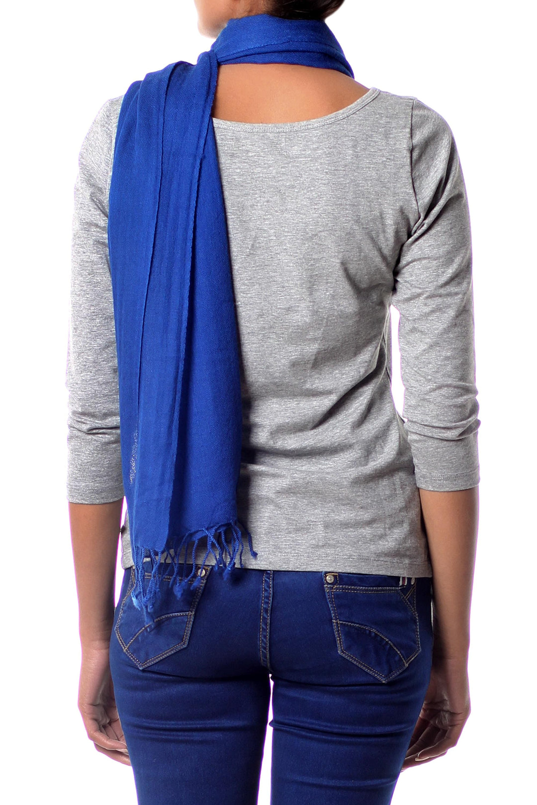 Lapis Blue Diamond Patterned Woven Wool Scarf - Kashmiri Diamonds in Lapis