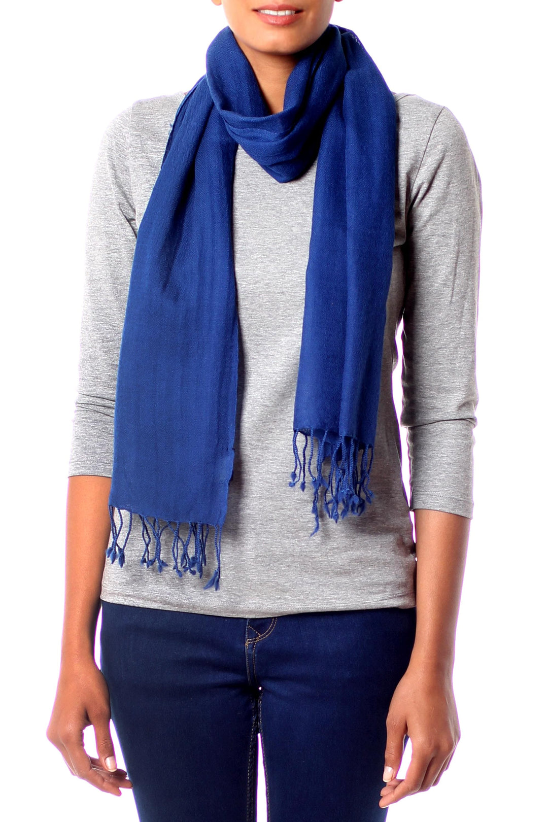 Lapis Blue Diamond Patterned Woven Wool Scarf - Kashmiri Diamonds in Lapis