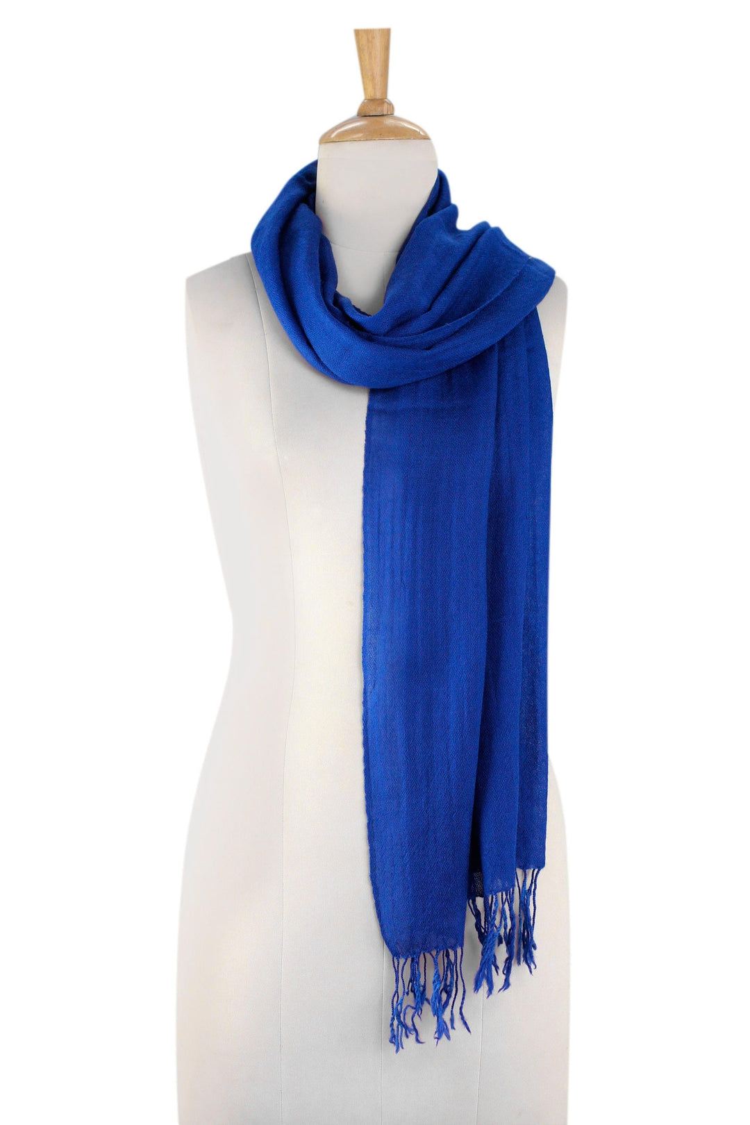 Lapis Blue Diamond Patterned Woven Wool Scarf - Kashmiri Diamonds in Lapis