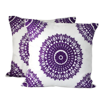 Embroidered Cotton Cushion Covers - Set of 2 - Amethyst Mandalas