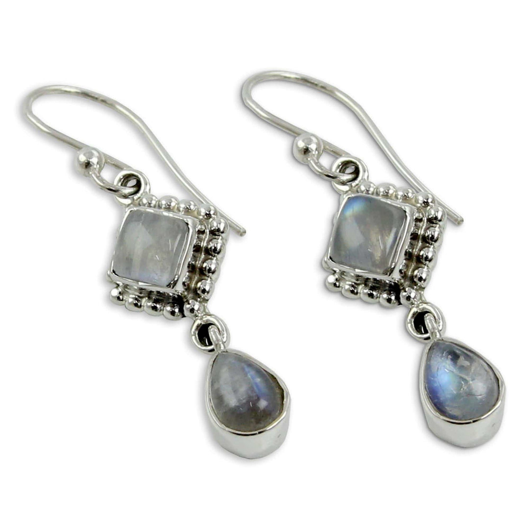 Silver and Rainbow Moonstone Earrings - Queen of Diamonds