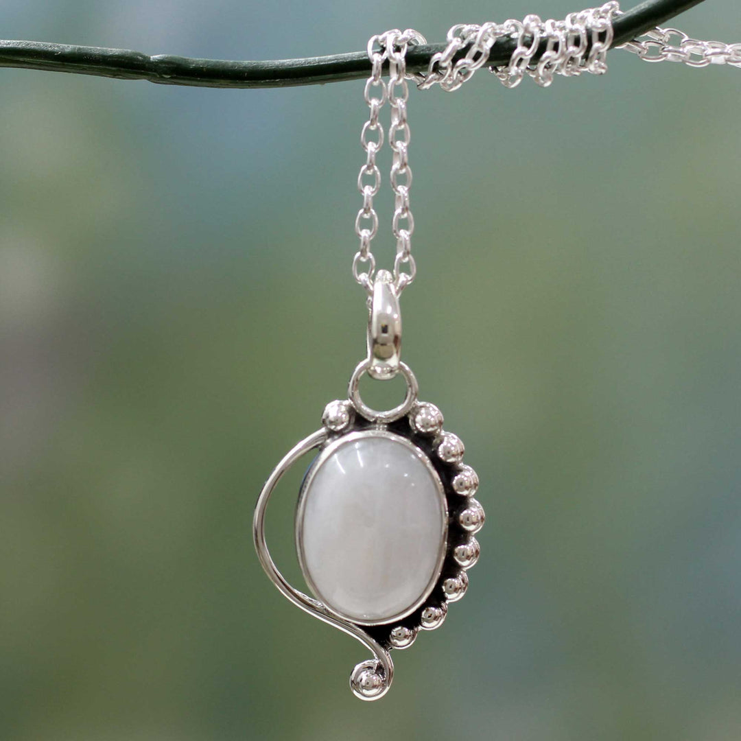 Sterling Silver and Moonstone Pendant Necklace - Indian Paisley