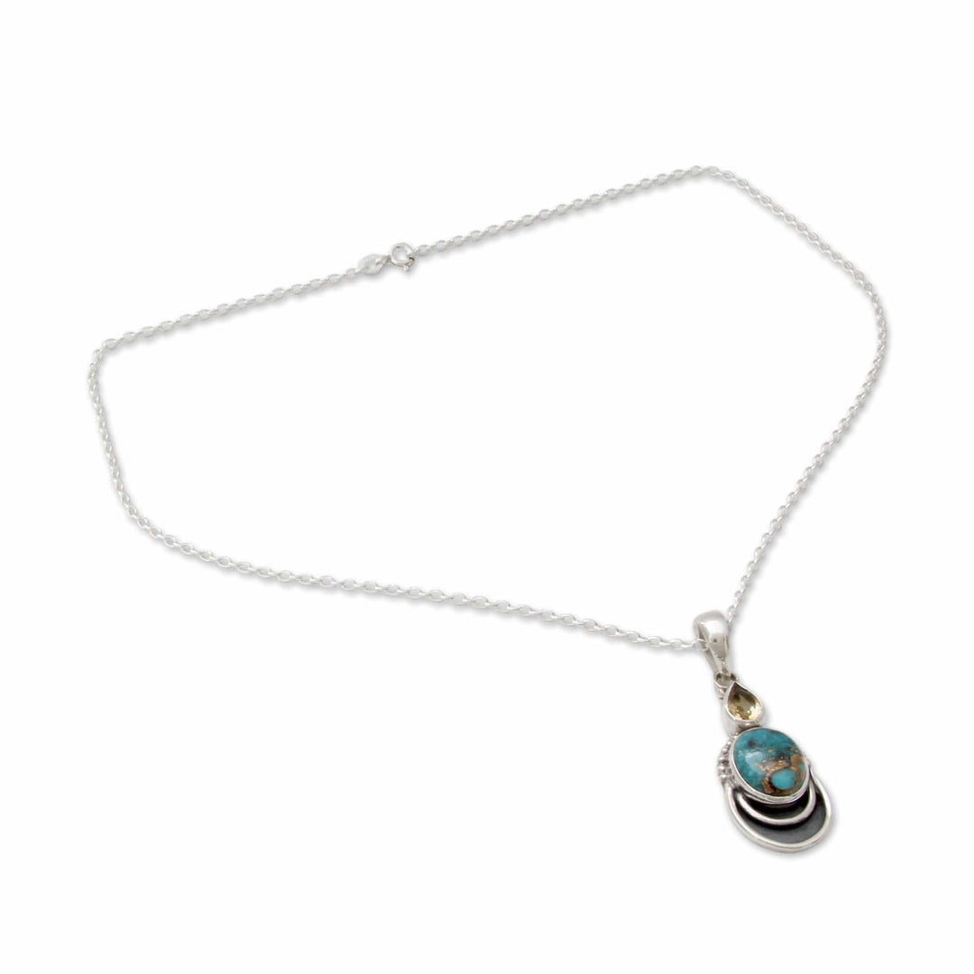 Sterling Silver Necklace with Citrine and Composite Turquoise - Eternal Allure