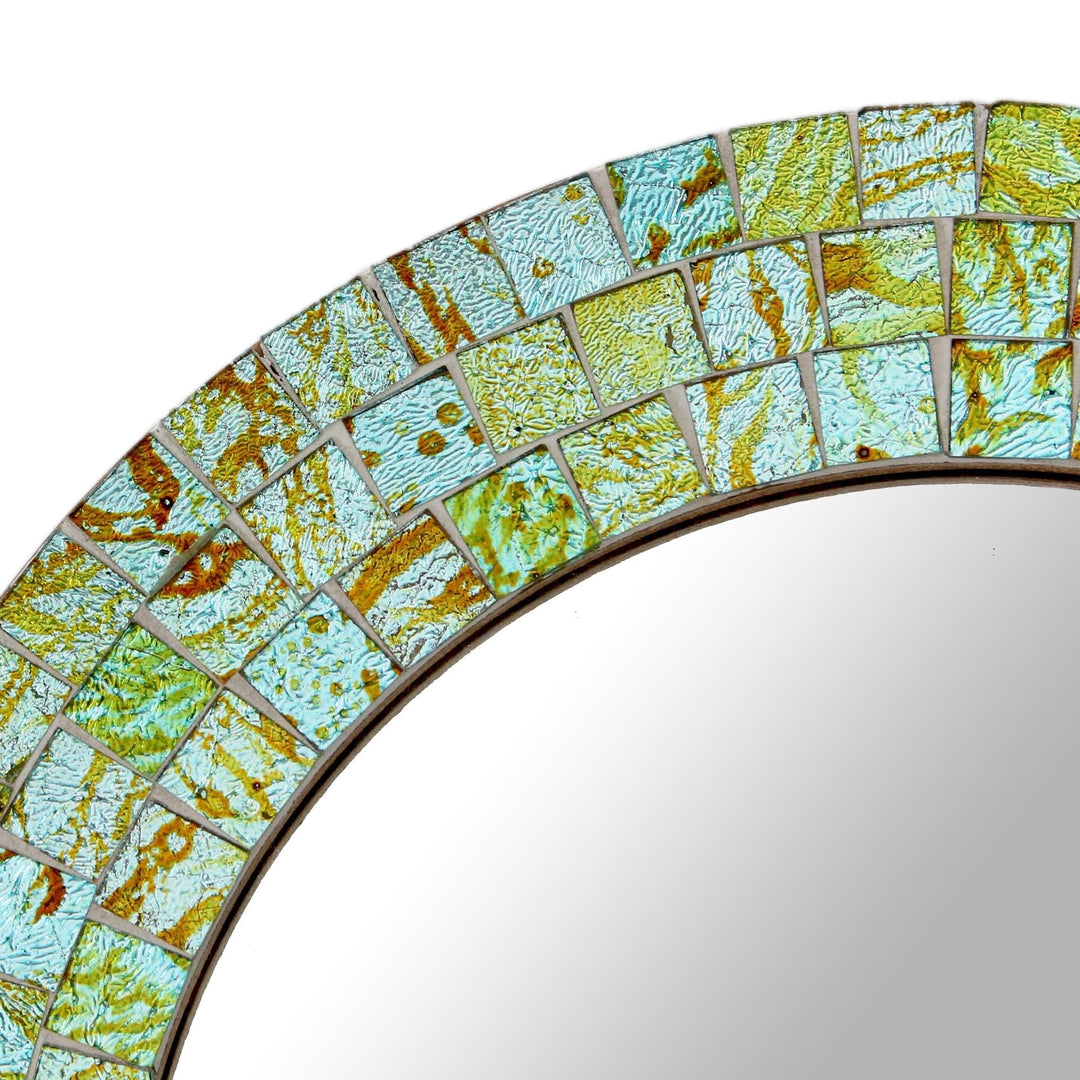Aqua and Lime Round Glass Mosaic Mirror - Aqua Splash
