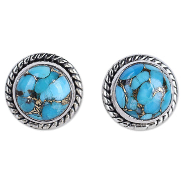 Sterling Silver Composite Turquoise Stud Earrings - Cool Aqua Radiance