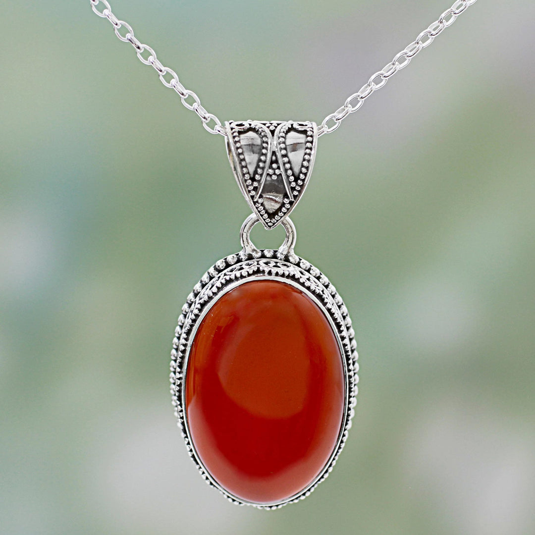 Red Carnelian Pendant Necklace - Fiery Glamour