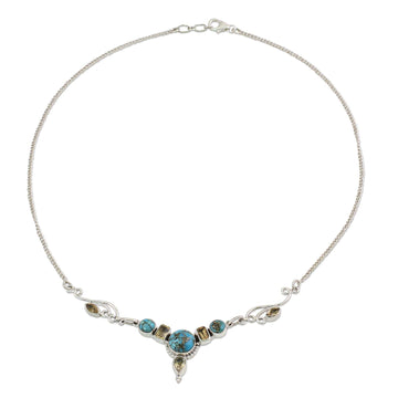 Hand Made Citrine Turquoise Pendant Necklace - Seashore Radiance
