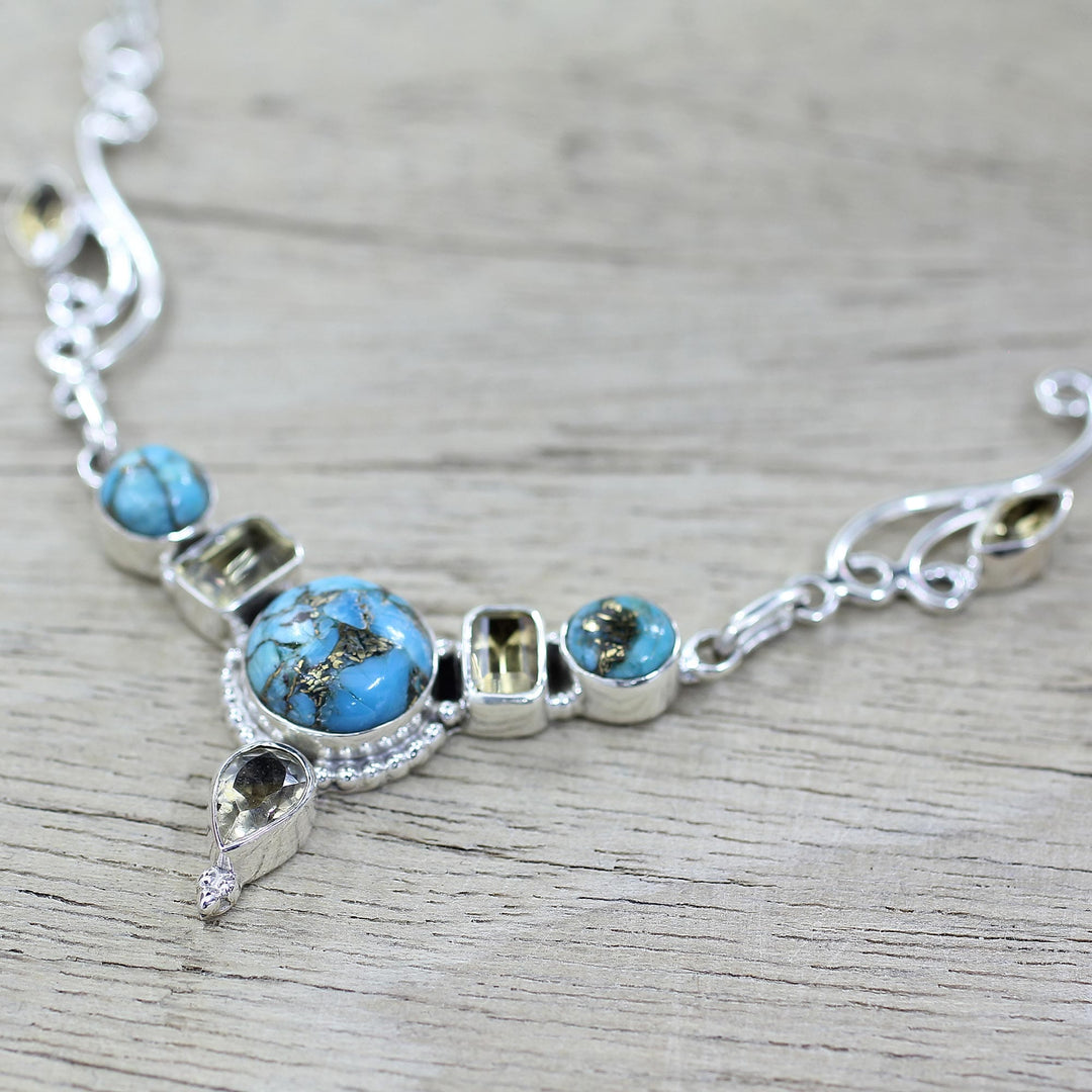 Hand Made Citrine Turquoise Pendant Necklace - Seashore Radiance