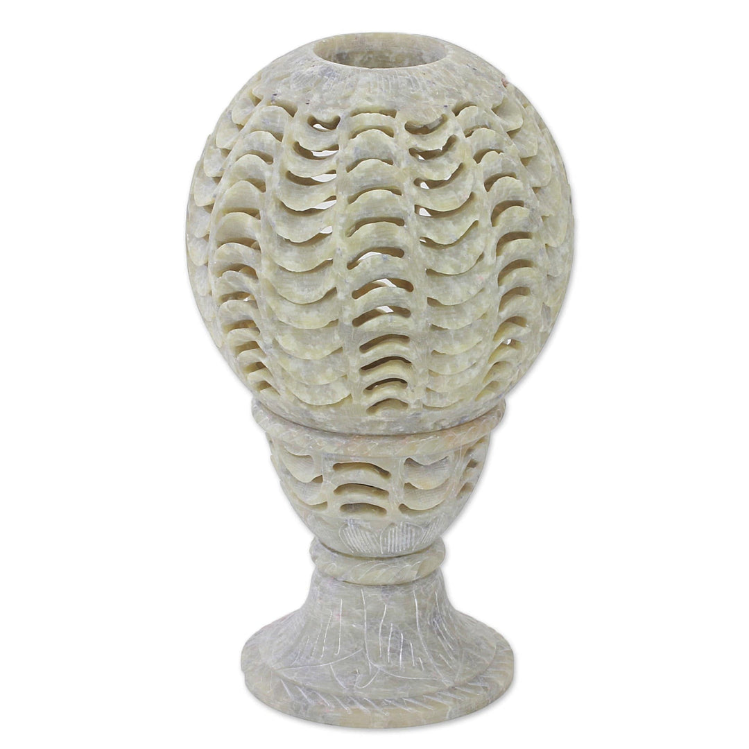 Handcrafted Soapstone Candle Holder from India - Magical Globe