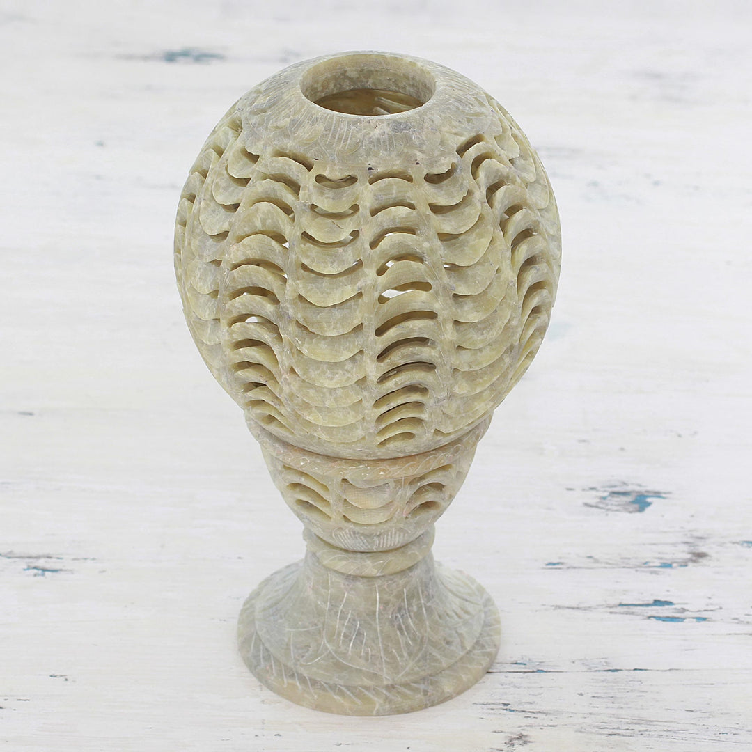 Handcrafted Soapstone Candle Holder from India - Magical Globe