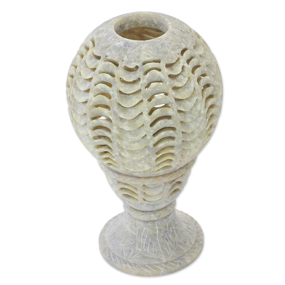 Handcrafted Soapstone Candle Holder from India - Magical Globe