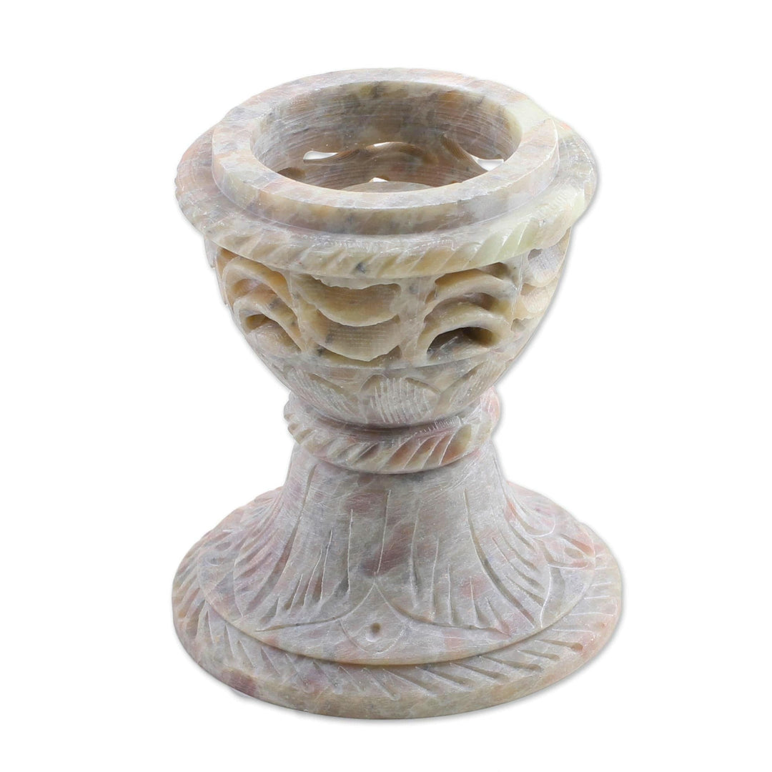 Handcrafted Soapstone Candle Holder from India - Magical Globe