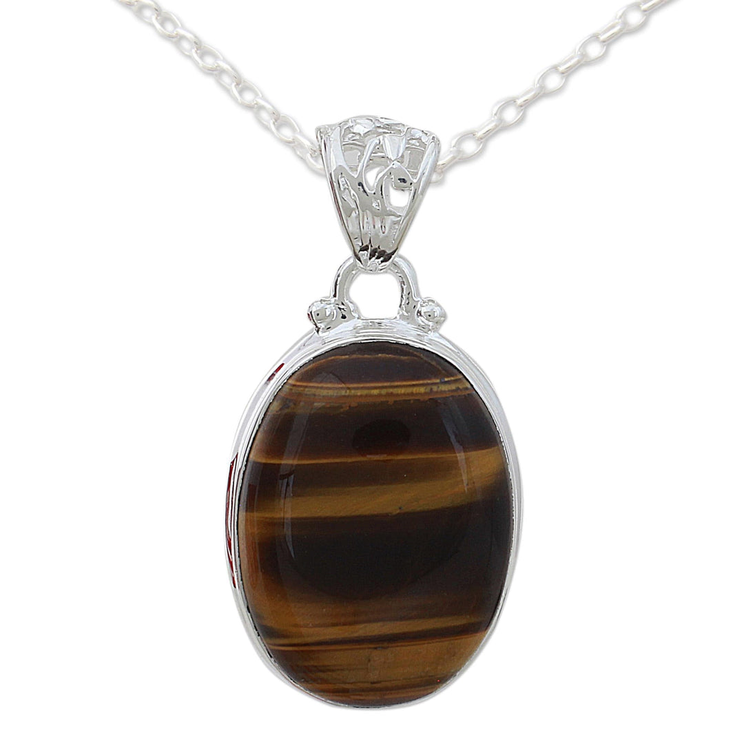 Hypnotic Tiger's Eye Pendant on a 925 Silver Necklace - Hypnotic Feline