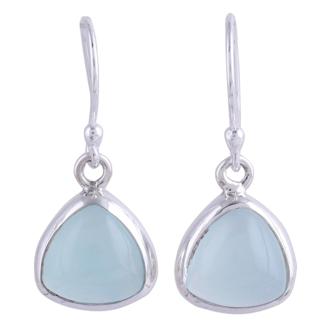 Sterling Silver and Aqua Chalcedony Dangle Earrings - Gleaming Pyramids