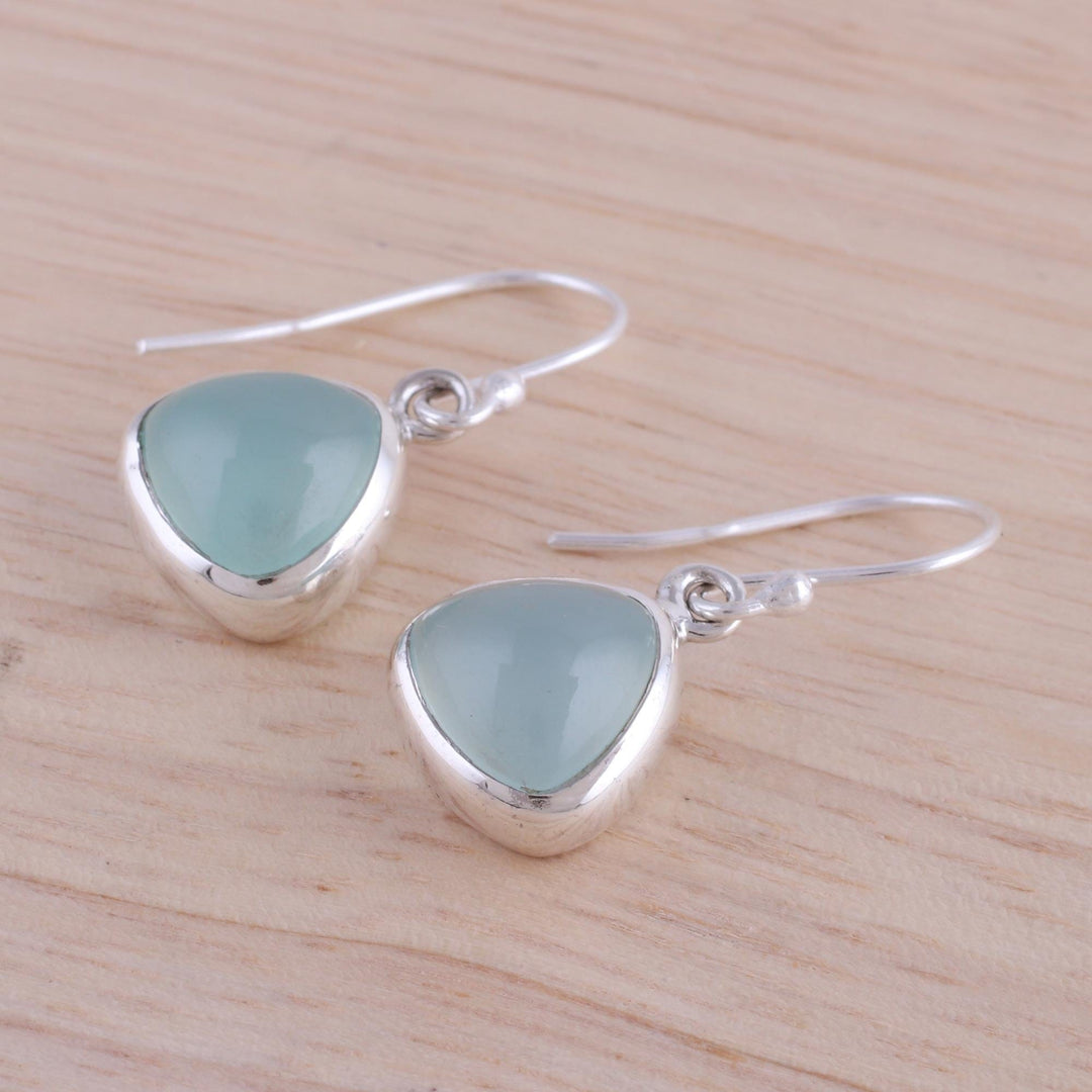 Sterling Silver and Aqua Chalcedony Dangle Earrings - Gleaming Pyramids