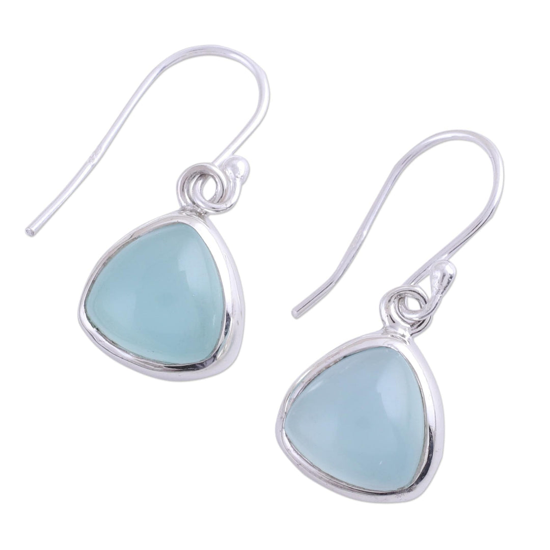 Sterling Silver and Aqua Chalcedony Dangle Earrings - Gleaming Pyramids