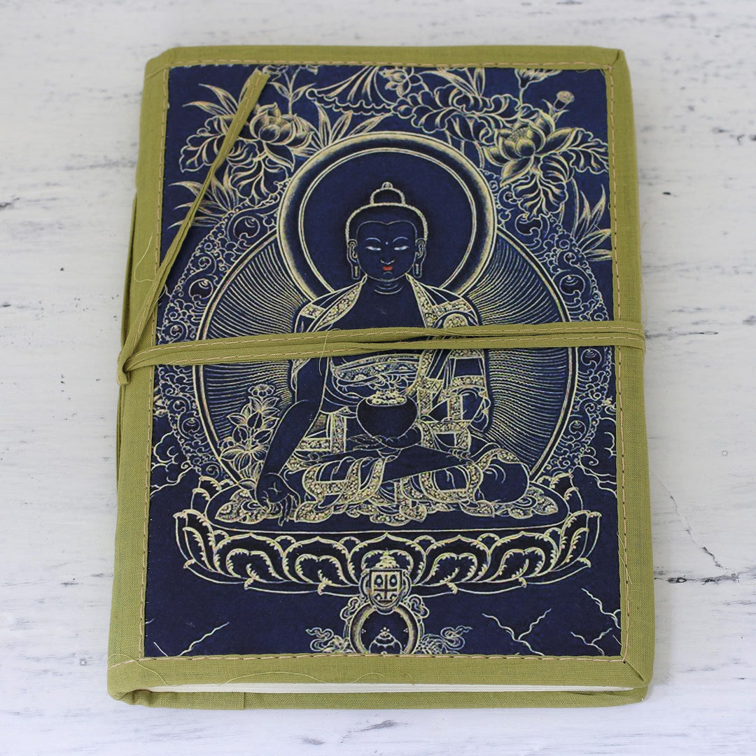 Unlined Handmade Paper Journal with Buddha Image - Buddha in Blue