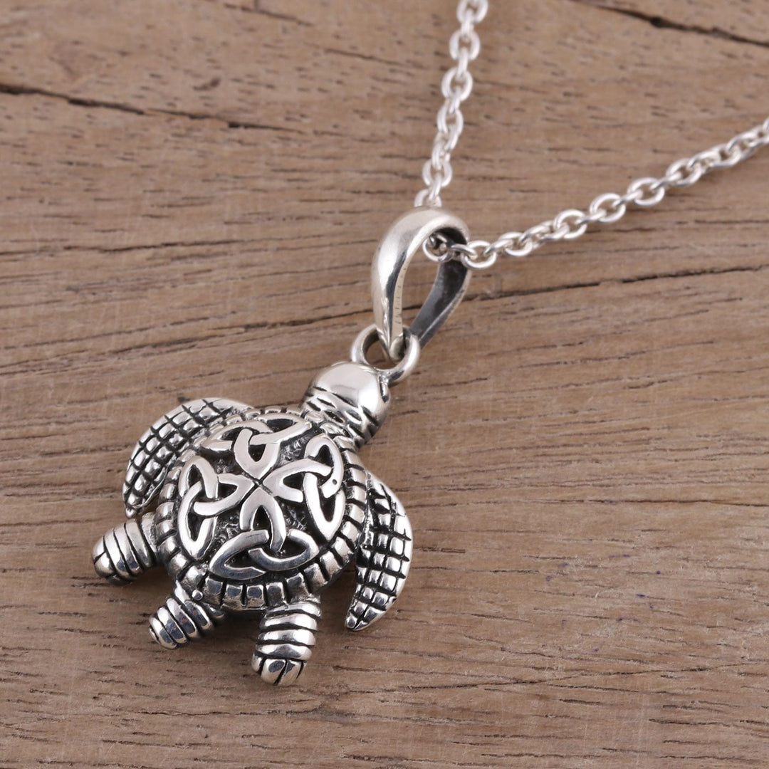Sterling Silver Celtic Trinity Knot Turtle Pendant Necklace - Trinity Turtle