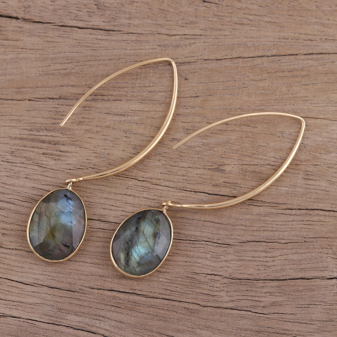 15 Carat Labradorite Dangle Earrings in 18k Gold Plate - Aurora Drops