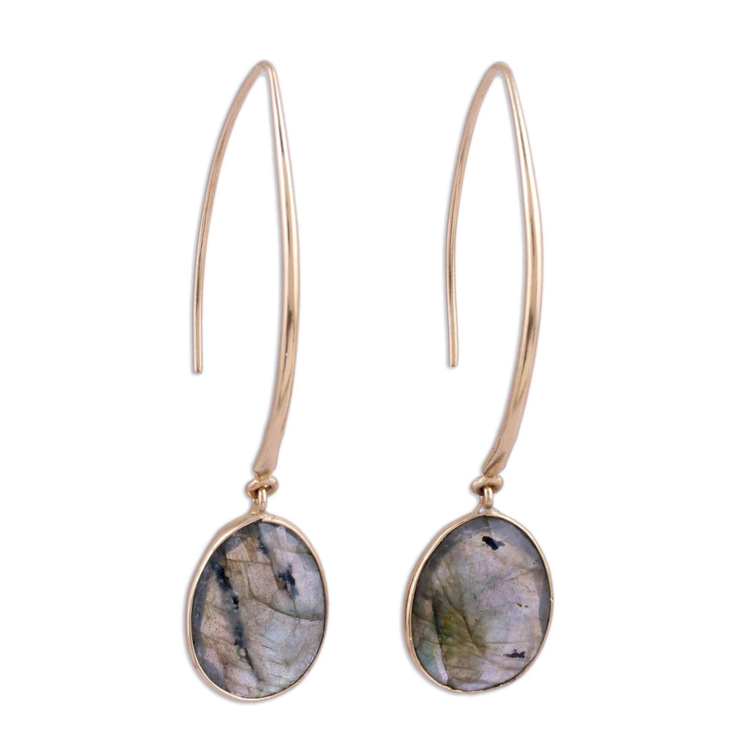 15 Carat Labradorite Dangle Earrings in 18k Gold Plate - Aurora Drops