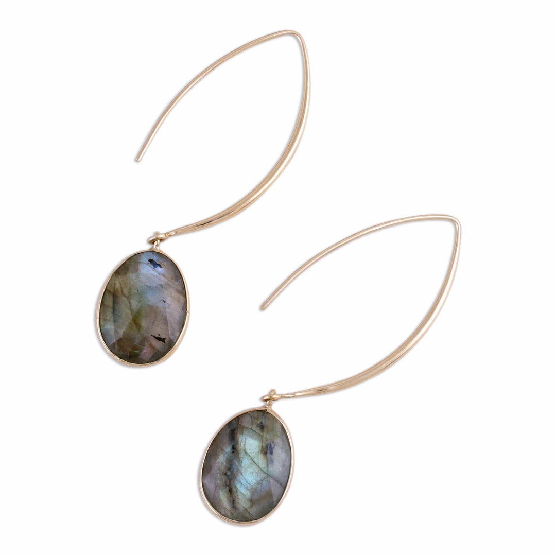 15 Carat Labradorite Dangle Earrings in 18k Gold Plate - Aurora Drops