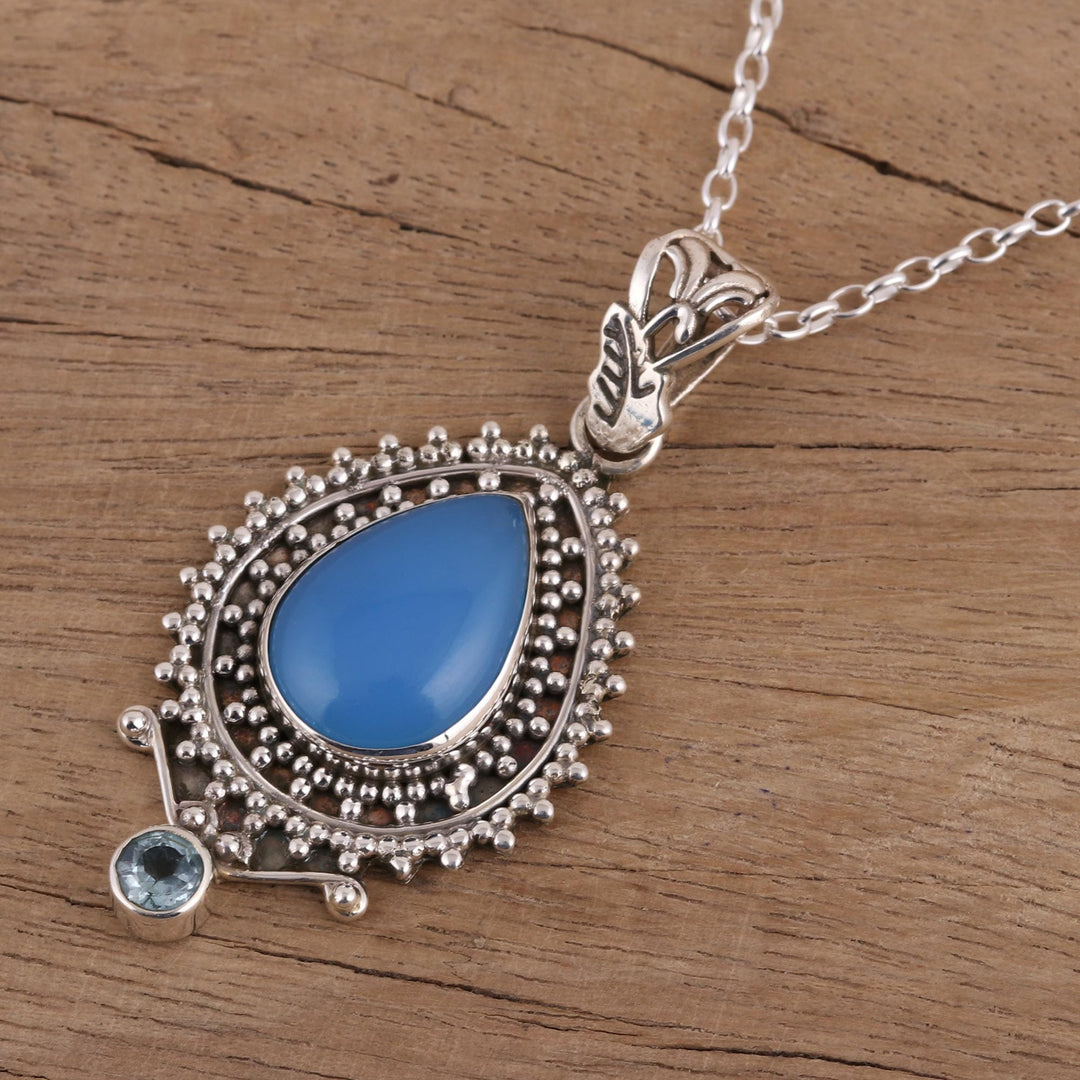 Handcrafted Blue Chalcedony Pendant Necklace from India - Soul's Serenity