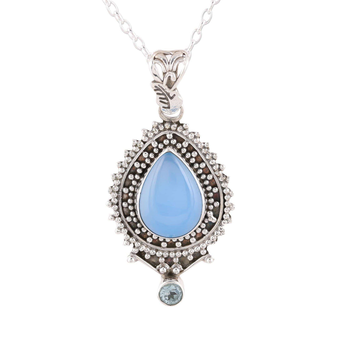Handcrafted Blue Chalcedony Pendant Necklace from India - Soul's Serenity