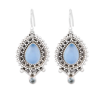 Chalcedony and Blue Topaz Dangle Earrings from India - Tranquil Day