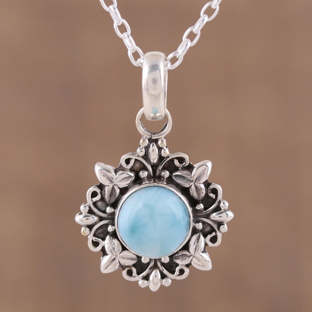 Larimar and Sterling Silver Pendant Necklace from India - Ethereal Eden