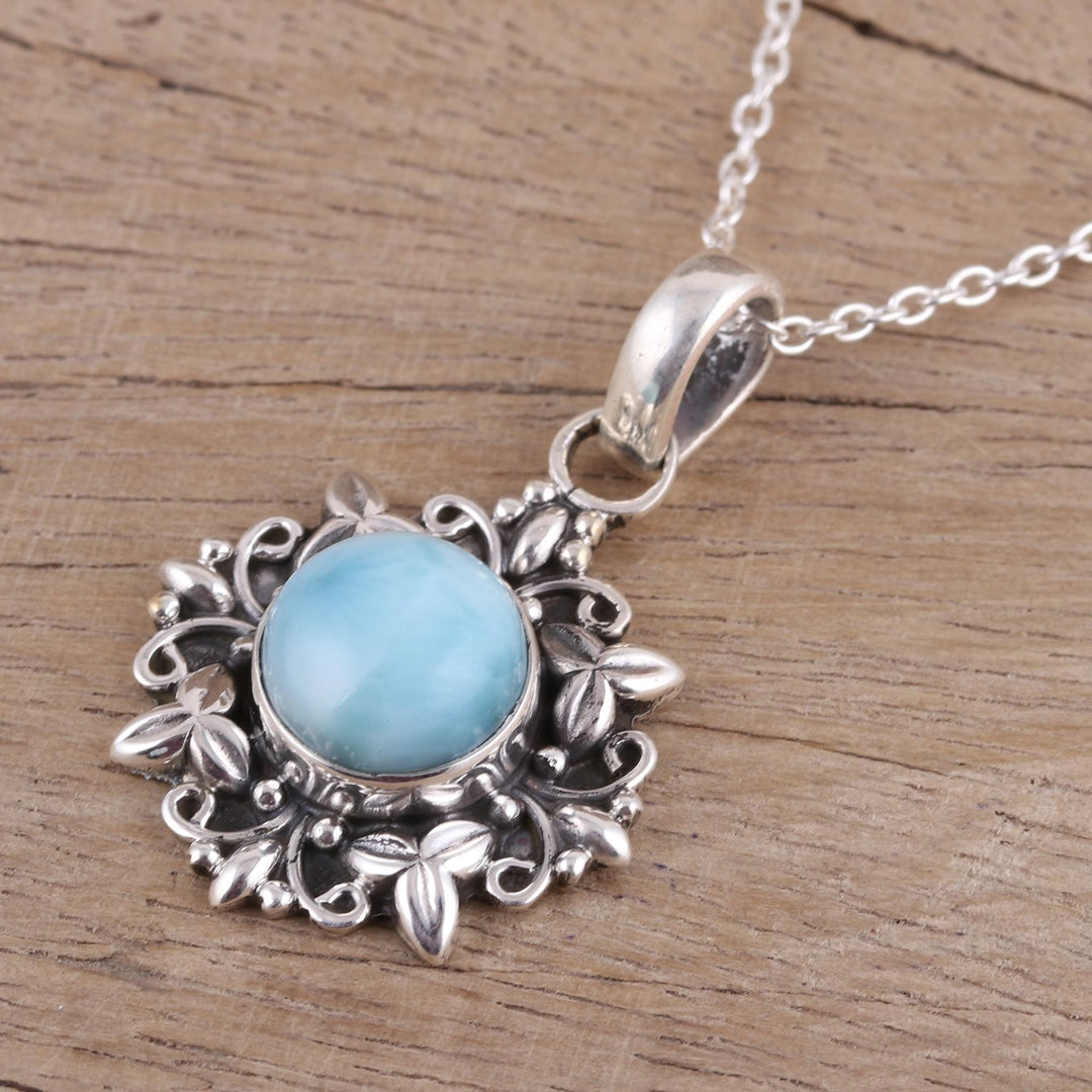 Larimar and Sterling Silver Pendant Necklace from India - Ethereal Eden