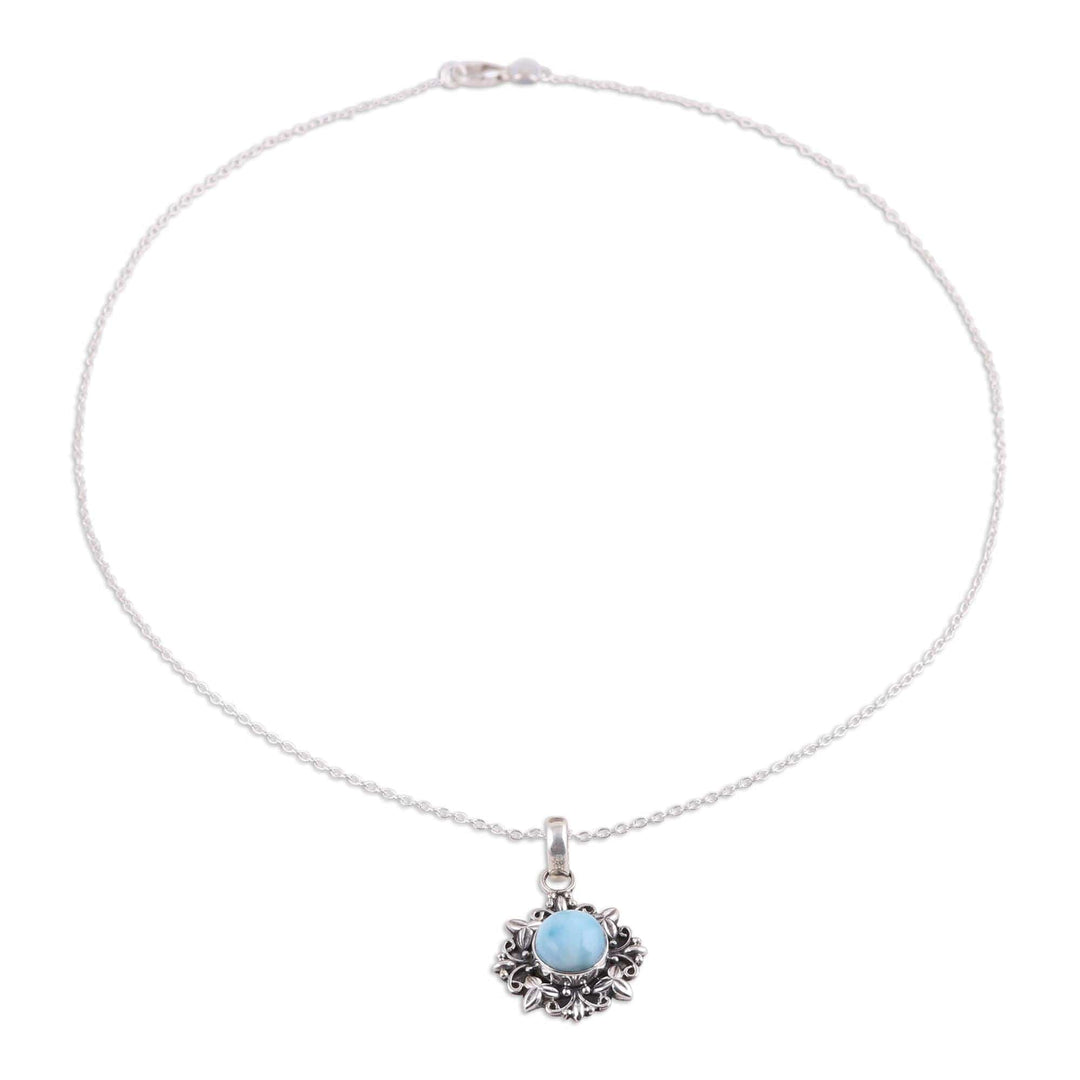 Larimar and Sterling Silver Pendant Necklace from India - Ethereal Eden