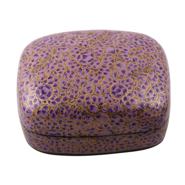 Hand-Painted Purple and Metallic Gold Floral Decorative Box - Lavender Mist