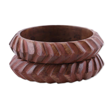 Hand Carved Angles Wood Bangle Bracelets from India (Pair) - Dimensions