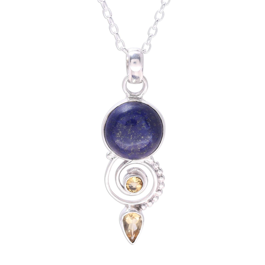 Citrine and Lapis Lazuli Spiral Necklace from India - Majestic Spiral