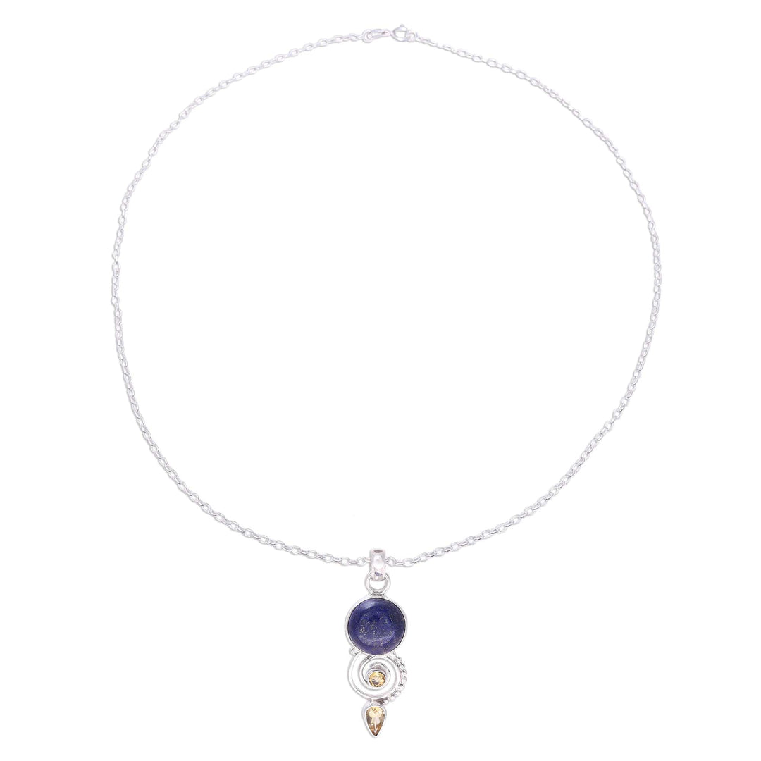 Citrine and Lapis Lazuli Spiral Necklace from India - Majestic Spiral