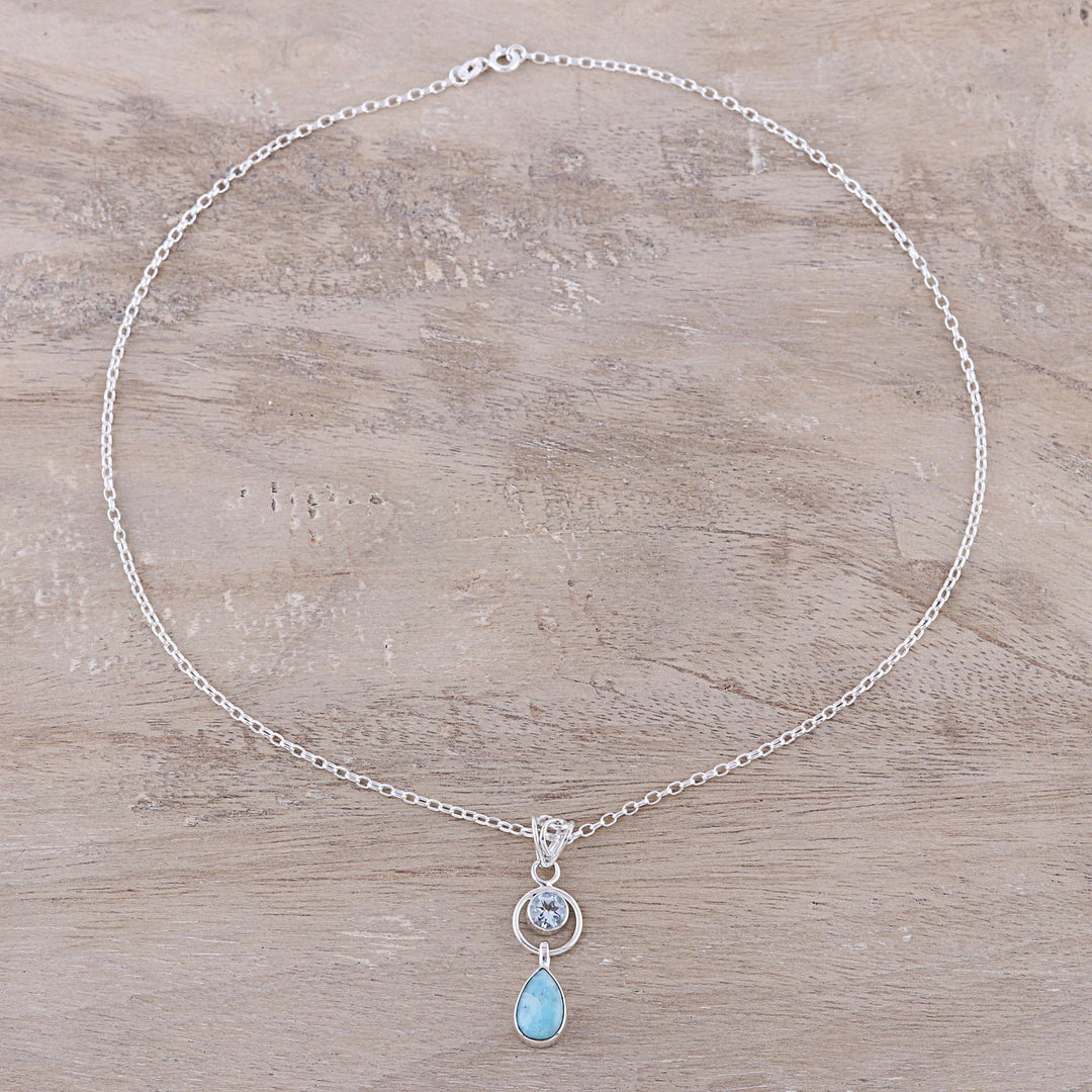 Larimar and Blue Topaz Pendant Necklace from India - Gleaming Daylight