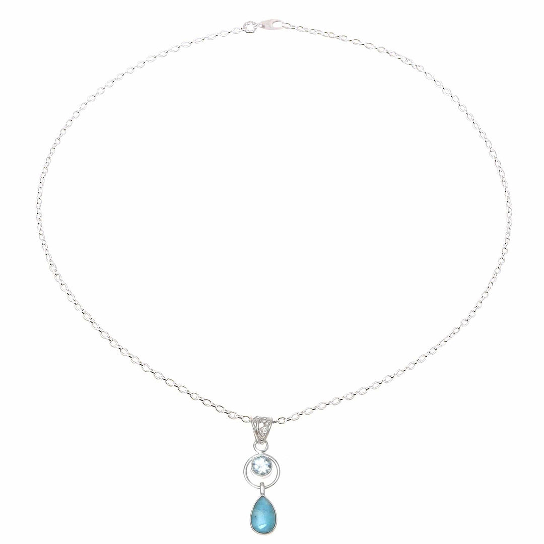 Larimar and Blue Topaz Pendant Necklace from India - Gleaming Daylight