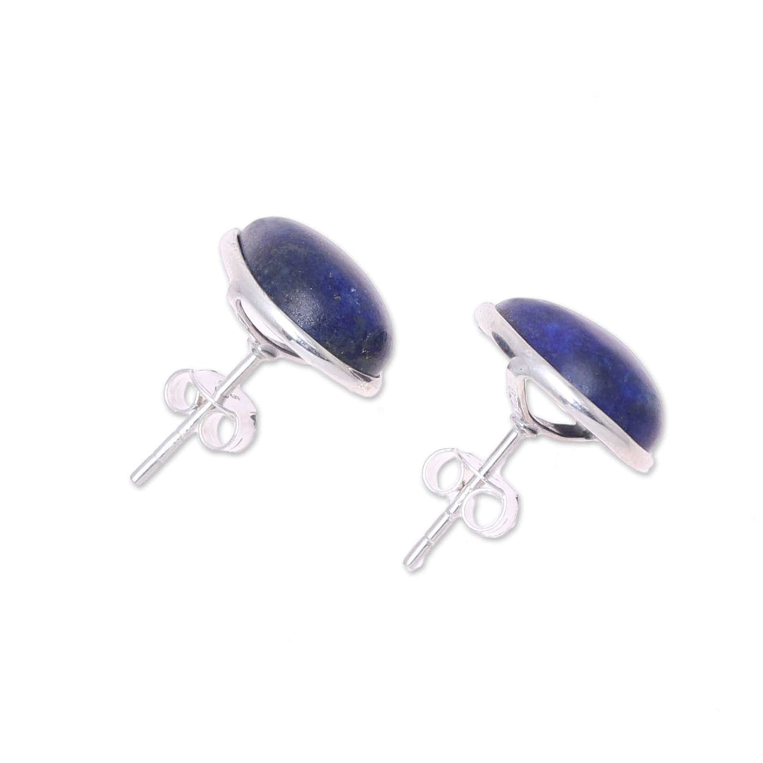 Teardrop Lapis Lazuli Button Earrings from India - Mystic Tears