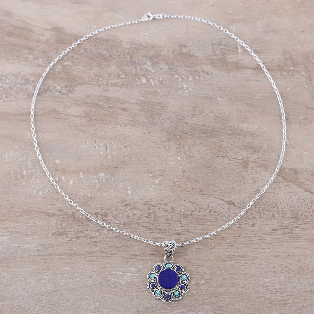 Lapis Lazuli and Composite Turquoise Flower Pendant Necklace - Magical Bloom