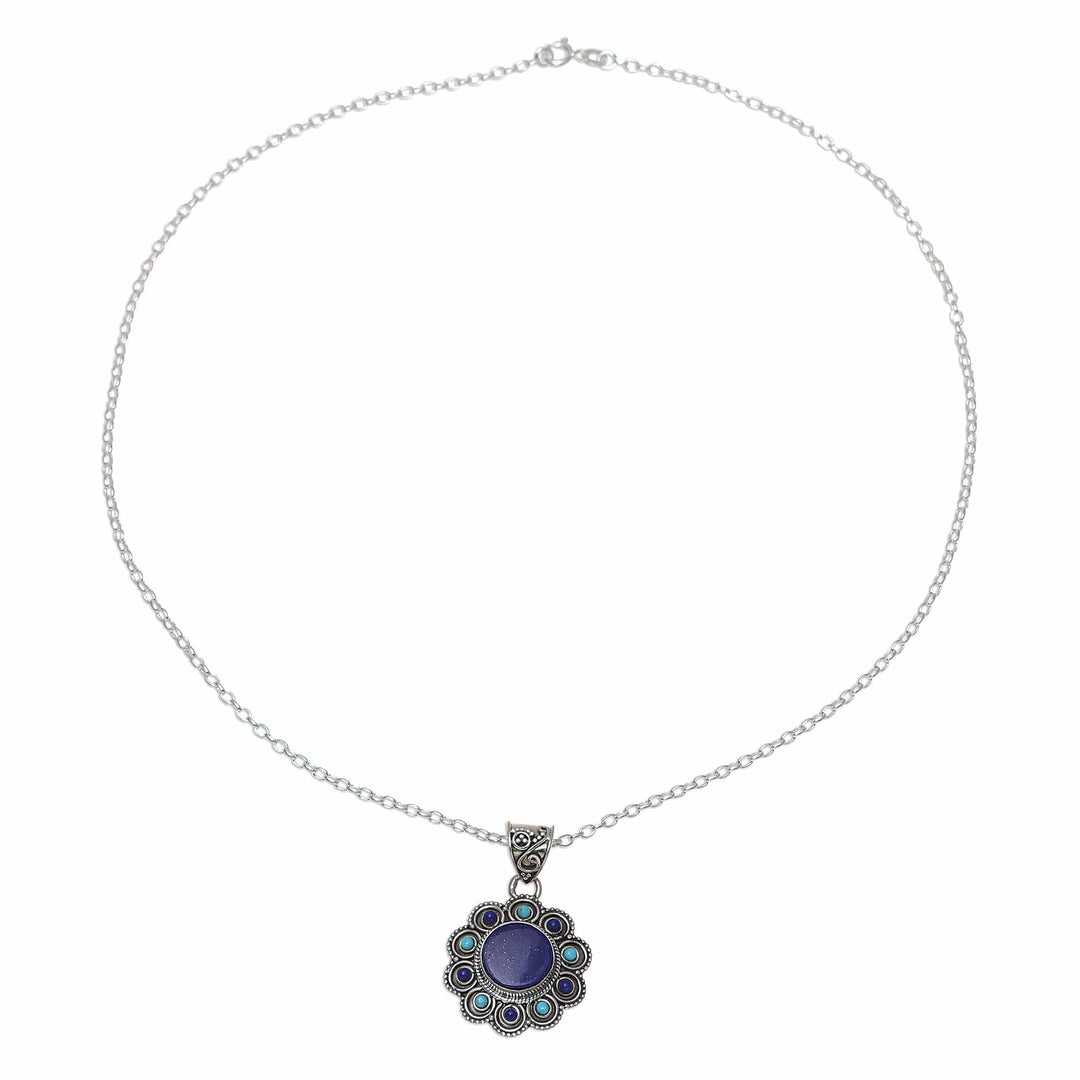 Lapis Lazuli and Composite Turquoise Flower Pendant Necklace - Magical Bloom