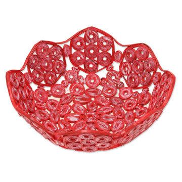 Handcrafted Recycled Paper Basket from India - Red Garden